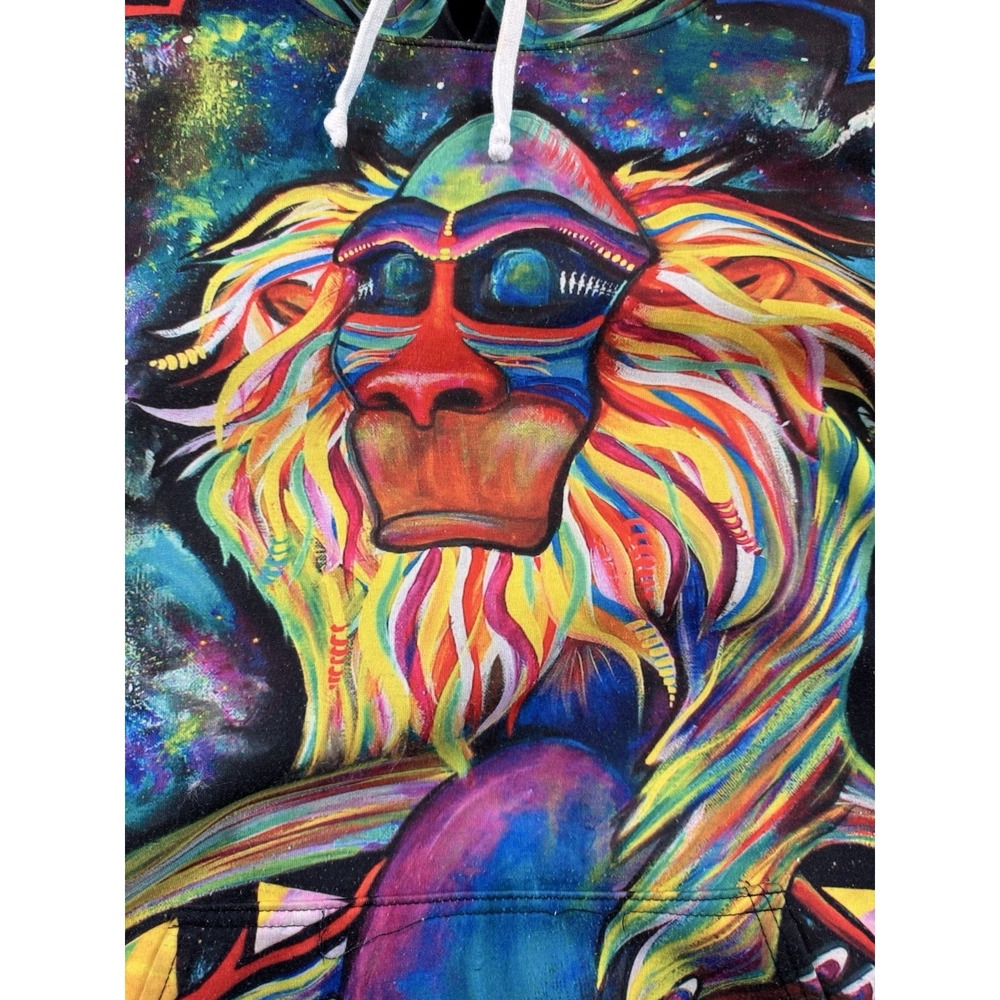 Electro Threads Rafiki Mandrill Hoodie Psychedelic Rave Large All Over Print - Picture 2 of 8